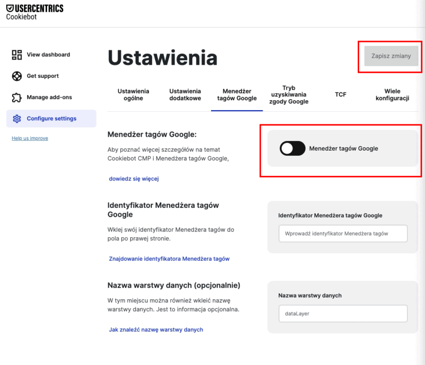 Ustawienia Cookiebot