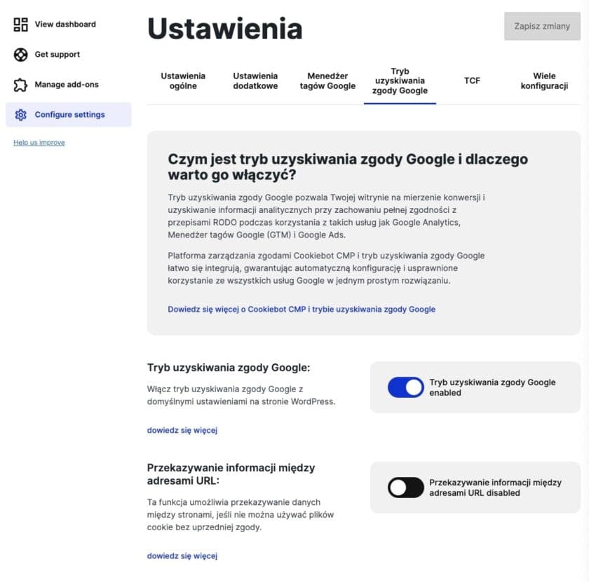 Ustawienia Cookiebot