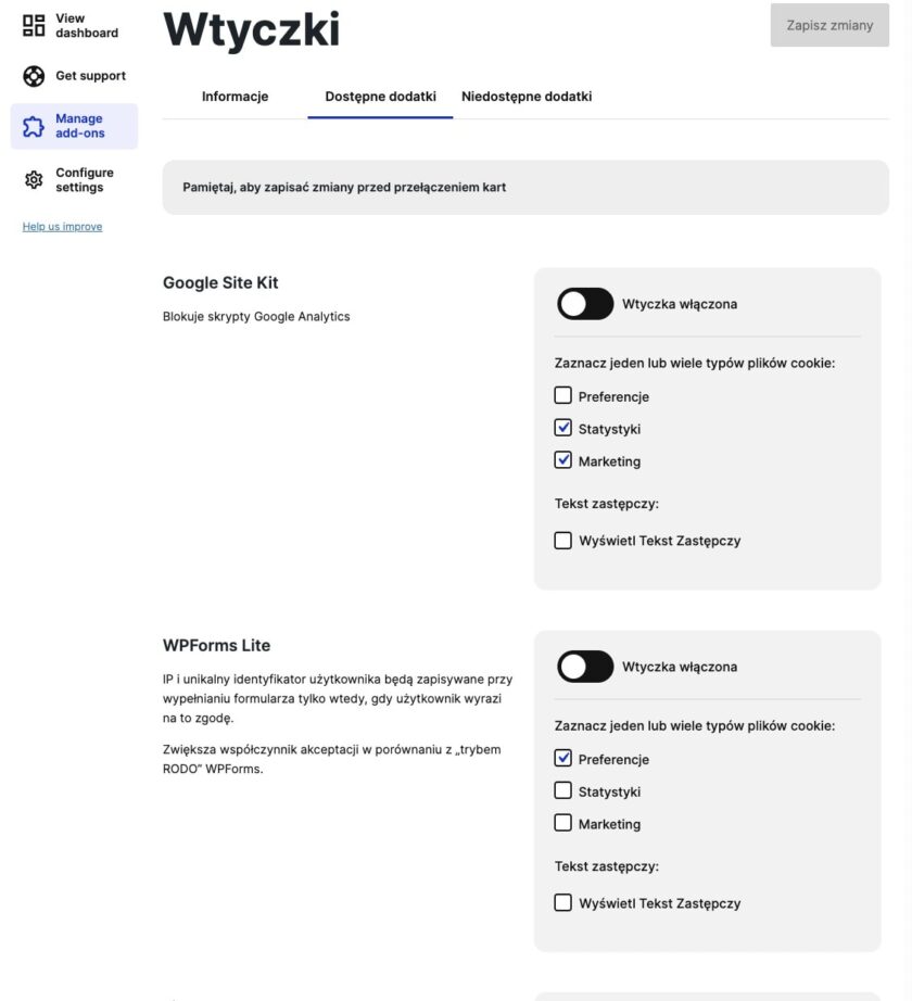 Ustawienia Cookiebot