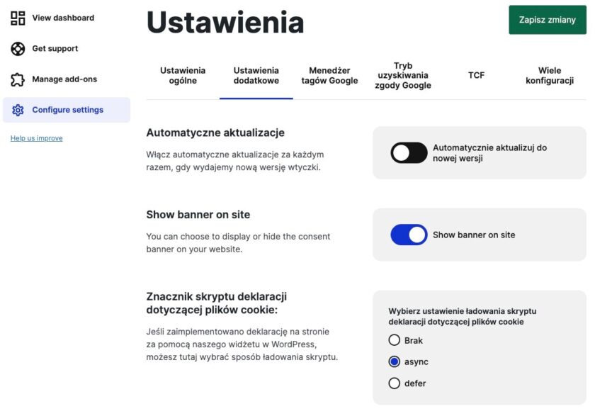 Ustawienia Cookiebot