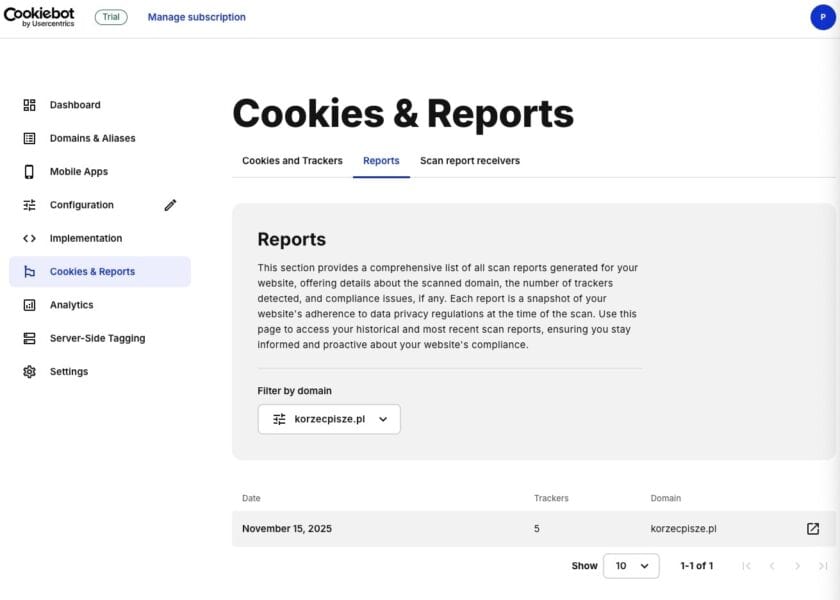 Ustawienia Cookiebot