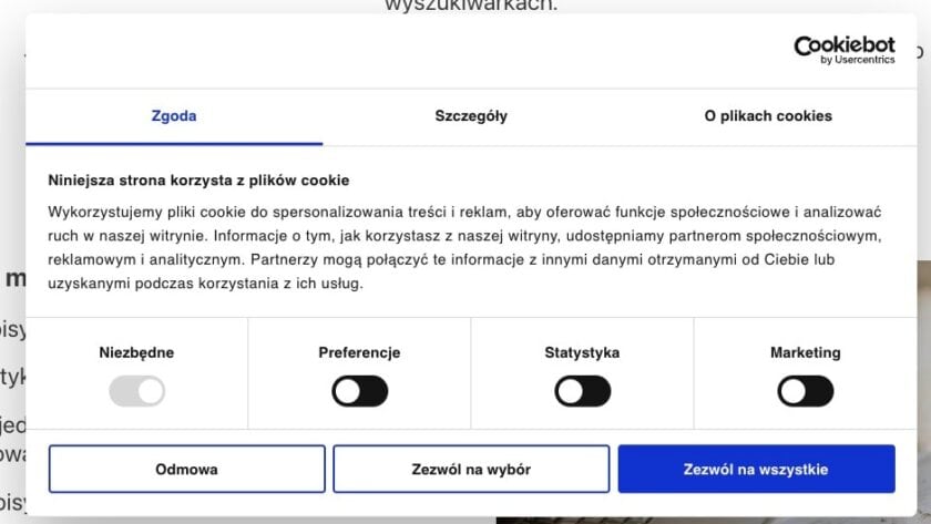 Ustawienia Cookiebot