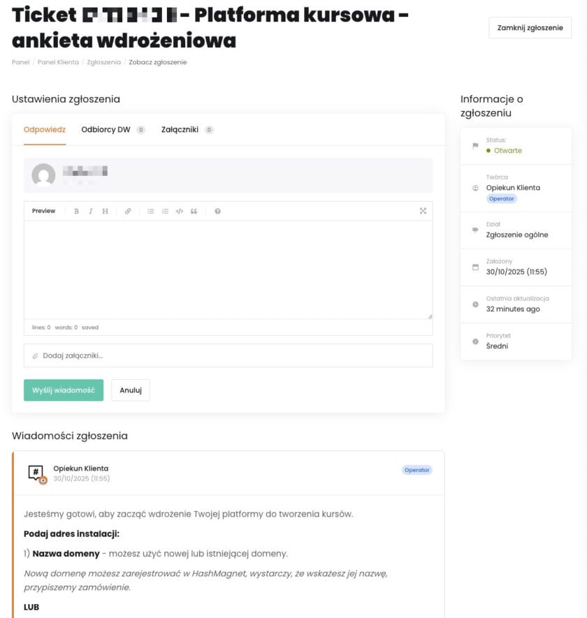 Zamówienie na LMS w HashMagnet