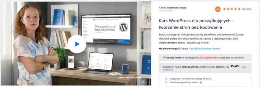 Kurs WordPress dla początkujących - tworzenie stron bez kodowania (Anna Grabowska-Krupa)