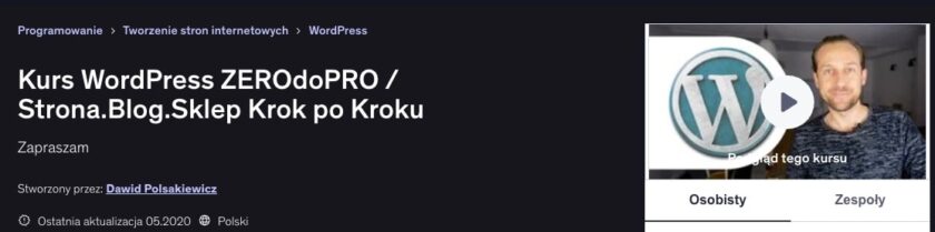 Kurs WordPress ZEROdoPRO / Strona.Blog.Sklep Krok po Kroku (Dawid Polsakiewicz)