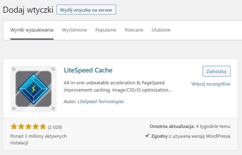 Wtyczka LiteSpeed Cache w WordPressie