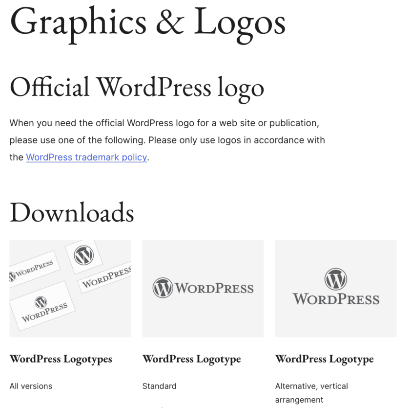 Strona z pobieraniem logo WordPressa