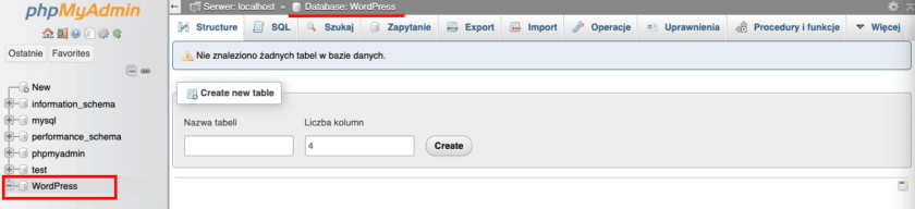 phpMyAdmin w XAMPP