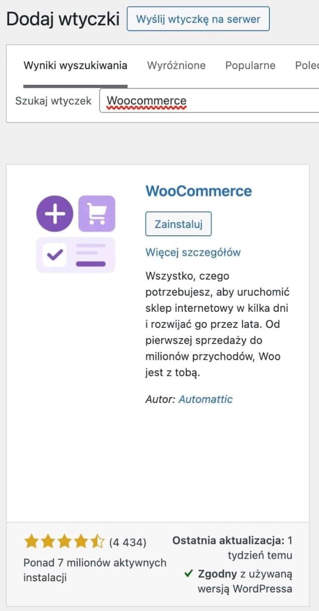Zakładanie sklepu WooCommerce: Instalacja