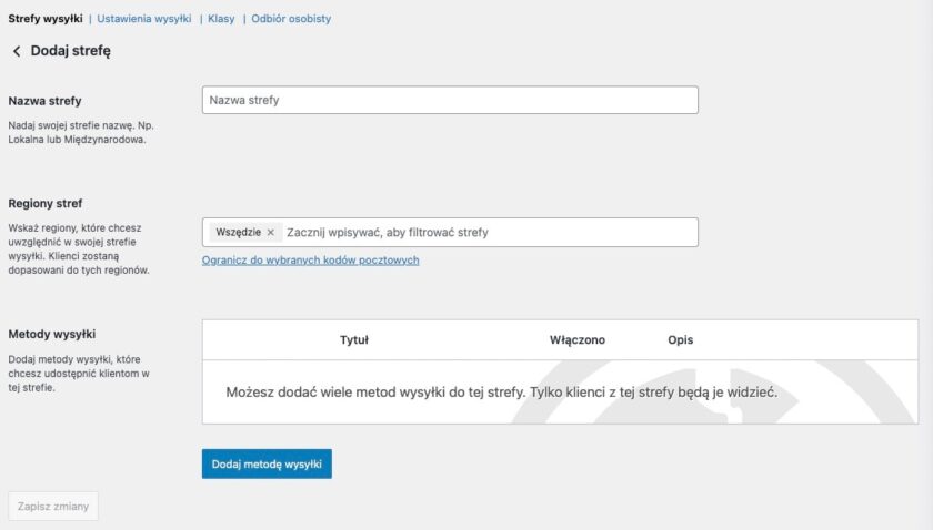 Zakładanie sklepu WooCommerce: Wysyłki